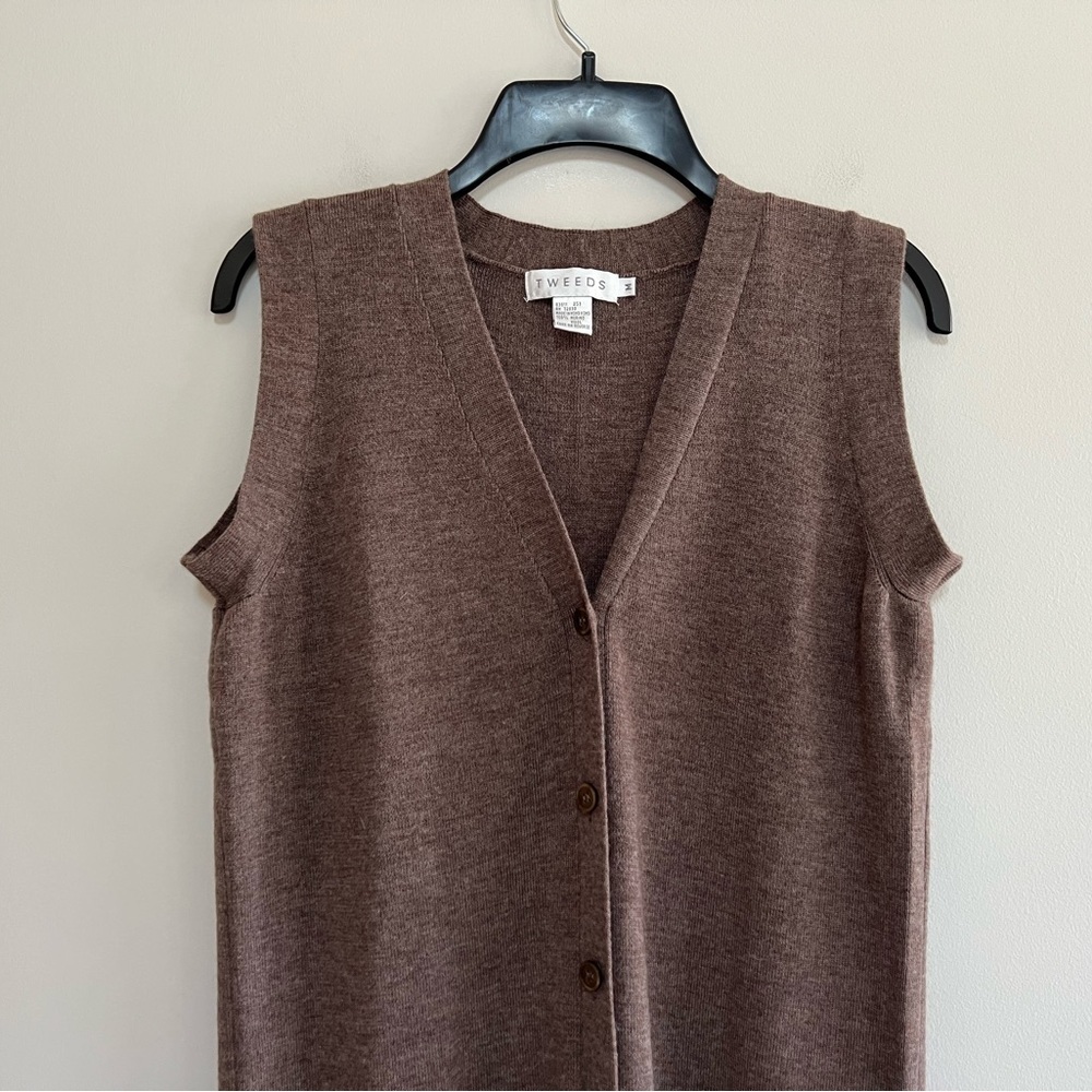 TWEEDS Merino Wool Button Down Sleeveless Maxi Dress Duster in Brown, size M - Picture 4 of 8